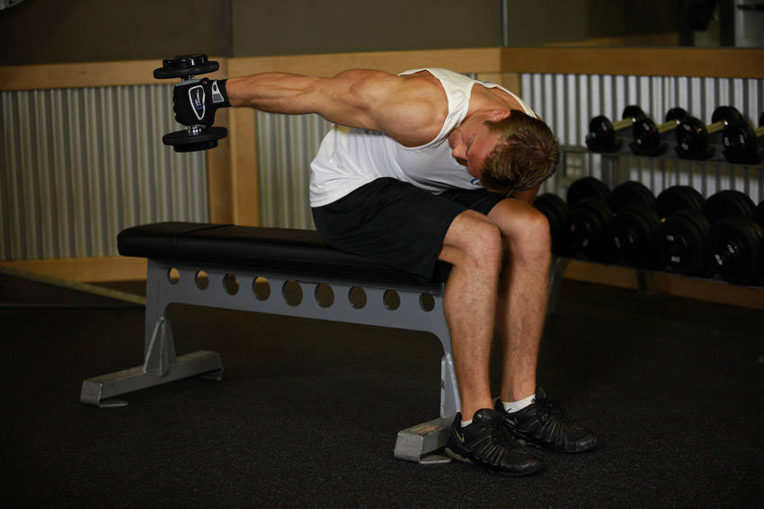Seated Bent-Over One-Arm Dumbbell Triceps Extension variant 2