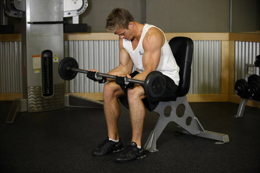 Seated Palm-Up Barbell Wrist Curl variant 2